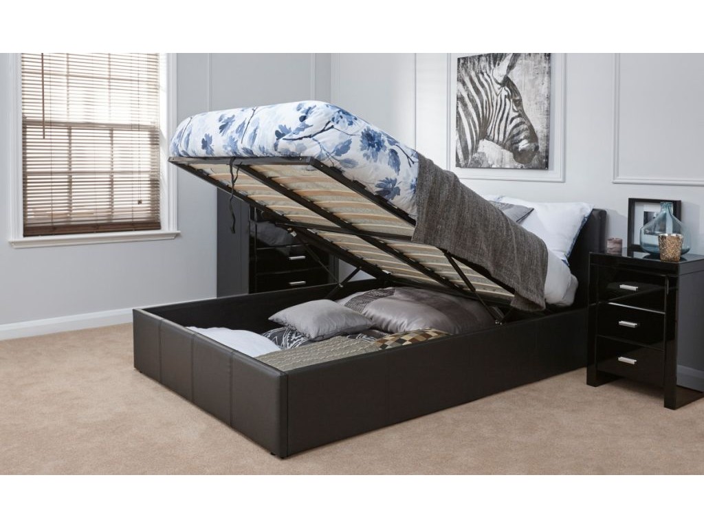 Detroit Black End Gas Lift Storage Bed Frame in 4 Sizes